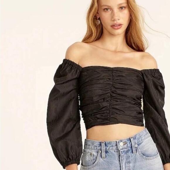 NEW J. Crew Ruched Crop Top Sz 2 Black - Picture 1 of 9